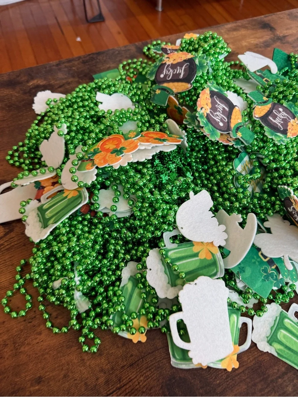 St. Patrick's Day Green Party Bead Necklaces with Themed Charms large lot